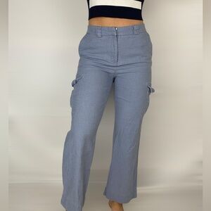 HOUSE OF HARLOW 1960 Linen Blend Cargo Pocket Straight Leg Pant Casual High Rise